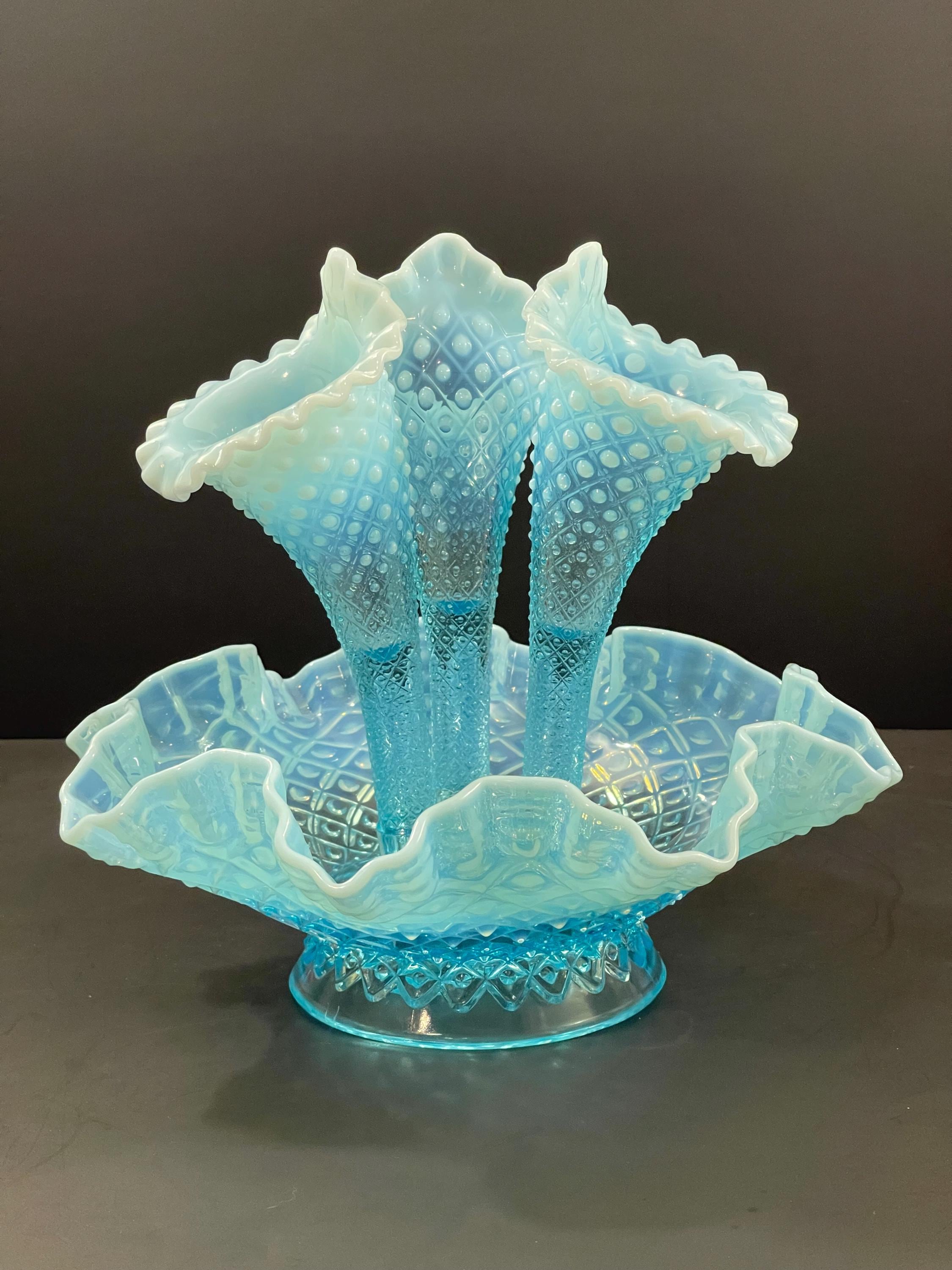 Fenton Blue Opalescent Diamond Lace Epergne - Etsy