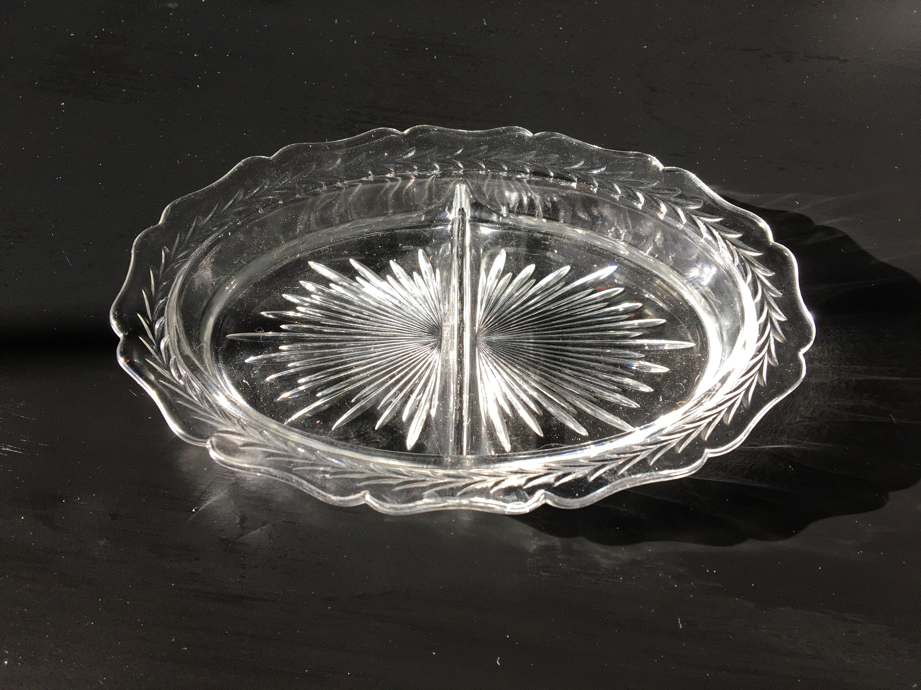 Cut Glass Divided Candy Dish Starburst Etsy