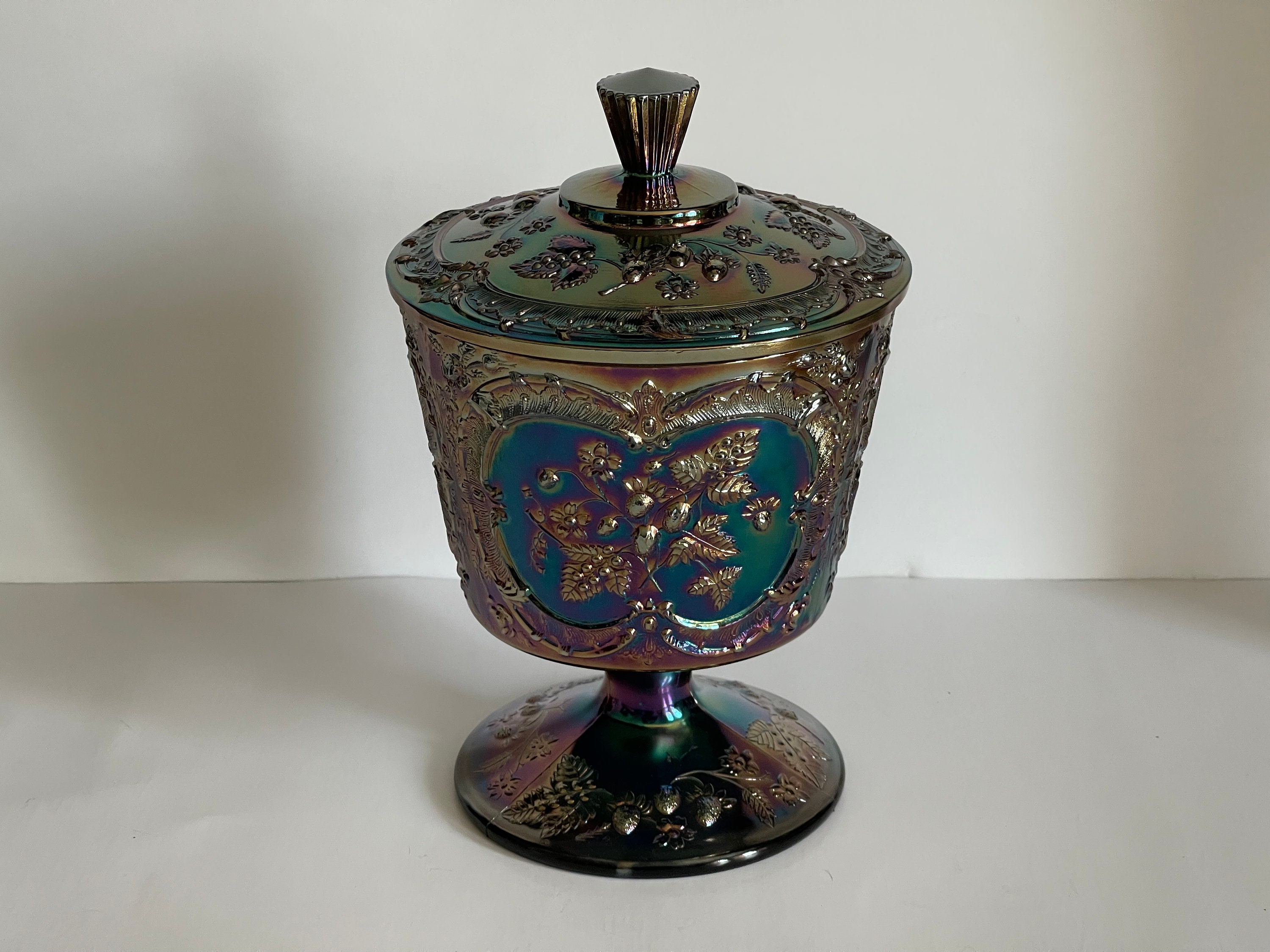 1940年代 Fentonフェントン フタ付きキャンディディッシュ Fenton Candy Dish - Etsy