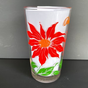 Boscul Peanut Butter Glass - Poinsettia, Red Flower with Orange Center, Orange Name at Top