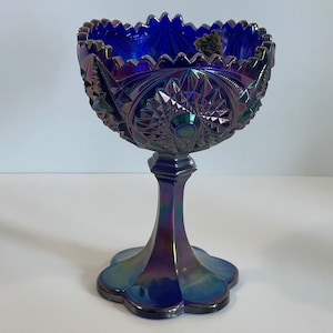 Fenton Cobalt Blue Carnival Glass Compote