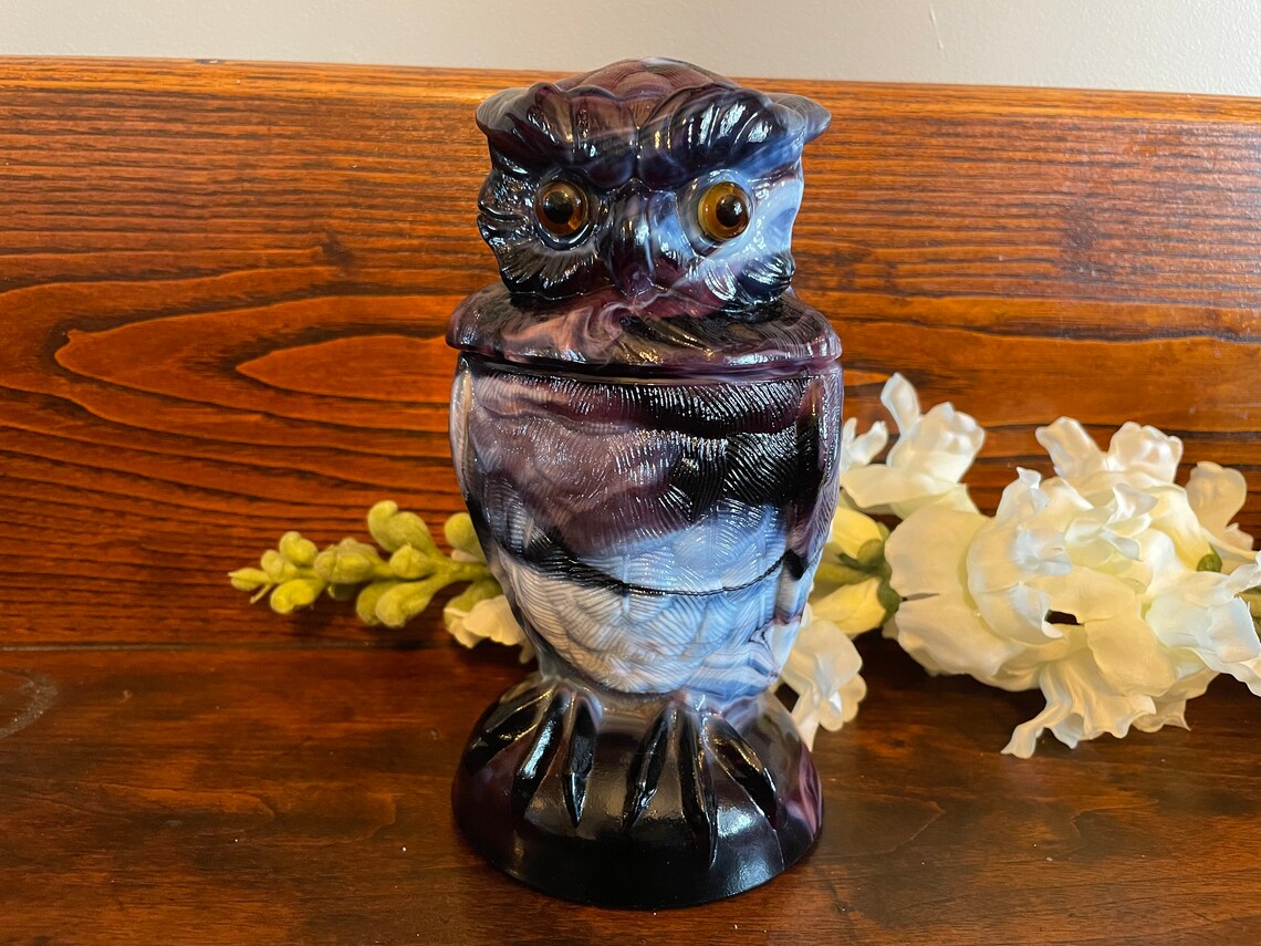 Purple Slag Glass Owl Jar With Lid by Imperial Etsy
