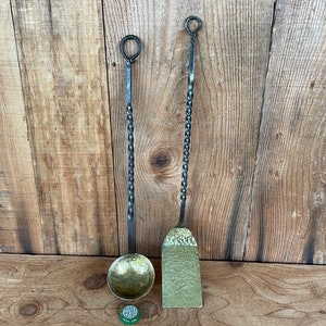 Primitive Hammered Brass Ladle and Spatula
