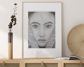 Graphite Portrait Drawing, Fine Art Print: 'Innocence'