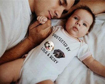 Custom Pet Baby Bodysuit, Personalized Dogs and Cats Onesie, Baby Shower Gift, Protected By Dog Onesie, Newborn Baby Gift