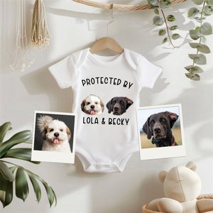 Baby Shower Gift, Personalized Protected By Pets, Custom Dogs and Cats, Unique Baby Gift, Dog Sibling Outfit