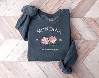 Montana Bitterroot Embroidered Sweatshirt, Vintage State Flower Crewneck, Cozy Unisex Pullover, Montana Gift