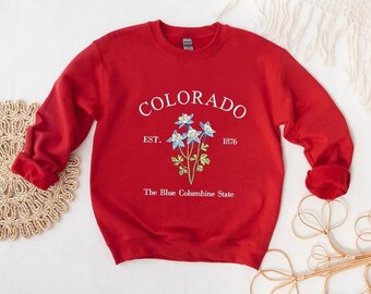 Colorado Blue Columbine Embroidered Sweatshirt, Vintage State Flower Crewneck, Cozy Unisex Pullover
