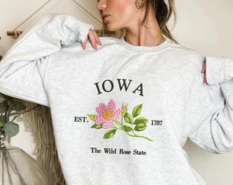 Iowa Wild Rose Embroidered Hoodie, State Flower Graphic Sweatshirt, Cozy Unisex Pullover, The Wild Rose State Gift