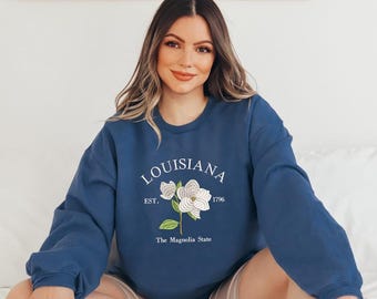 Louisiana Magnolia Embroidered Sweatshirt, State Flower Crewneck, The Magnolia State Est 1796 Pullover