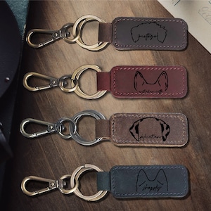 Custom Pet Keychain Pet Photo + Name, Personalized Dog Owner Gift Ideas, Leather Keychain, Pet Portrait, Monogrammed Leather Key Holder