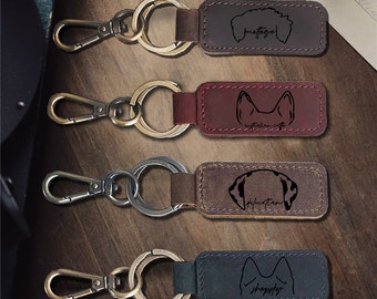 Custom Pet Keychain Pet Photo + Name, Personalized Dog Owner Gift Ideas, Leather Keychain, Pet Portrait, Monogrammed Leather Key Holder