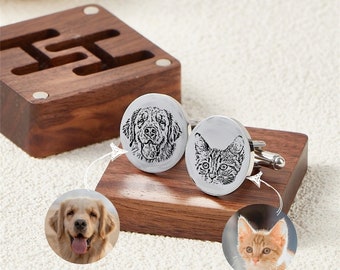 Gemelli per animali domestici personalizzati, Gemelli souvenir personalizzati, Scatole regalo incise disponibili, Regalo per il marito, Regalo di nozze personalizzato per lui