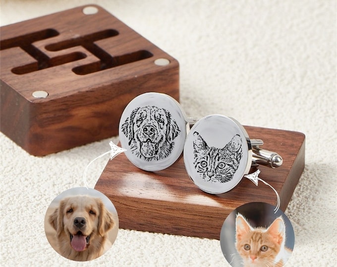 Custom Pet Cufflinks, Personalized Souvenir Cufflinks,Engraved Gift Boxes Available,Gift For Husband, Personalized Wedding Gift For Him