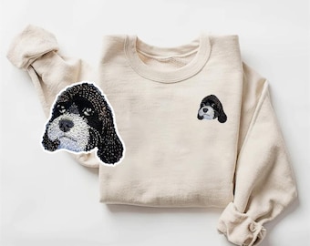 Custom Embroidered Pet Sweatshirt, Personalized Crewneck/Hoodie, Womens Pet Portrait Sweatshirt, Dog From Photo Embroidery, Dog Mom Gift
