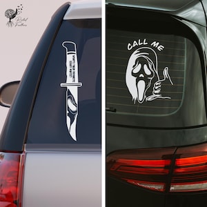Spooky Ghostface Horror Movie Vinyl Decal Bundle – What&#39;s Your Favorite Scary Movie / Call Me Stickers, Gifts for Horror Fans