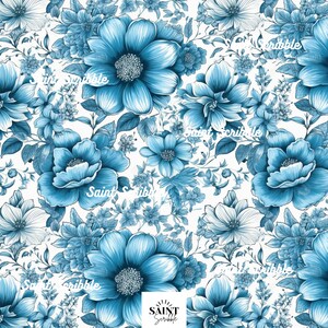 Seamless Digital File - Retro Vintage Blue Floral