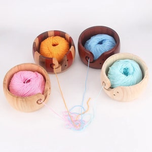 Wooden Yarn Bowl with Holes for Crochet, Yarn - Yarn Storage Bowl for DIY Knitting Crocheting