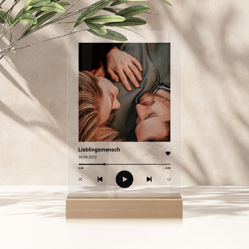 Wucidici Targa Musicale Personalizzata In Acrilico | Cornice Con Foto E QR Code | Luce Notturna LED A 7 Colori | Regalo Coppia