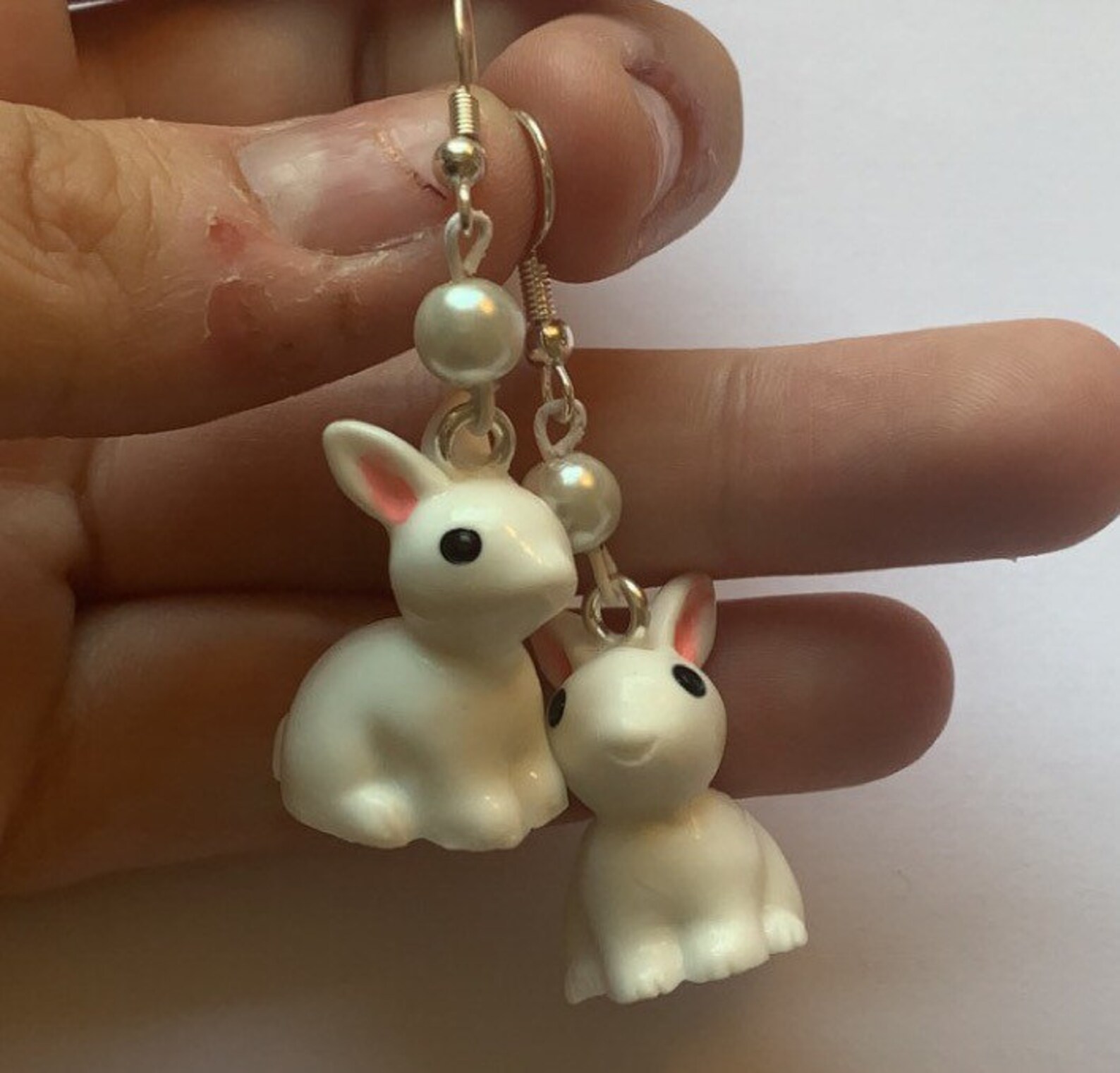 Bunny Rabbit Pearl Charm Cottagecore White Earrings Can be Etsy