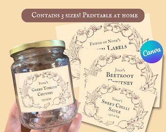 Etiquetas rústicas para condimentos en frascos. Etiquetas editables e imprimibles para chutney, ideales para organizar la cocina y regalar.