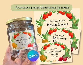 Etiquetas para condimentos en frascos. Etiquetas editables e imprimibles para chutney, ideales para organizar la cocina y regalar.