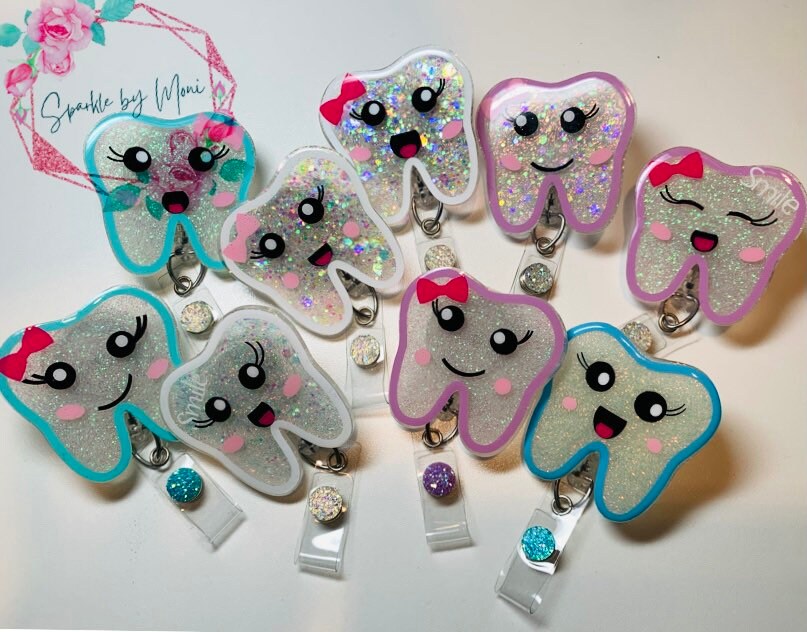 2 inch glitter Tooth badge reels Etsy