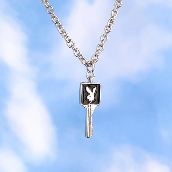 Playboy Black & White Keychain With Quick Release ID Holder - Official Merchandise