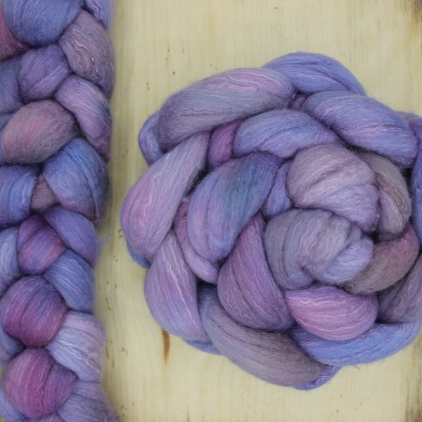Lila- Organic Polworth x Silk Hand Dyed Combed Top Roving