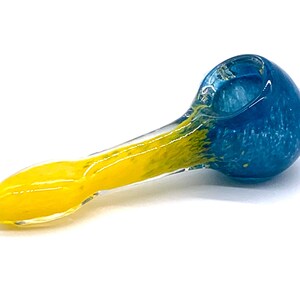 Great yellow blue glass smoking weed pipe with free gift