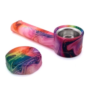 Glow in the Dark Rainbow Swirl Pipe, Silicone Pipe with Lid, Replacement Screen for Silicone Pipe, Girly Pipes, Tobacco Bowl, Silicone Pipes