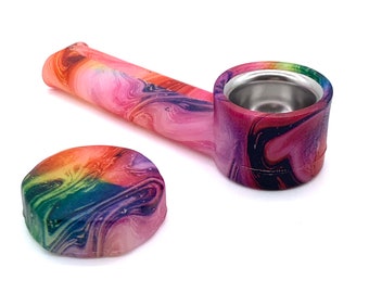 Glow in the Dark Rainbow Swirl Pipe, Silicone Pipe with Lid, Replacement Screen for Silicone Pipe, Girly Pipes, Tobacco Bowl, Silicone Pipes