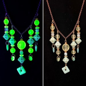 Center Square Uranium Glass Dangle Necklace