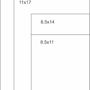 Puede incluir: Una imagen que muestra diferentes tama&ntilde;os de papel. La imagen muestra cuatro formas rectangulares, cada una representando un tama&ntilde;o de papel diferente: 33 x 48 cm, 27,9 x 43,2 cm, 21,6 x 35,6 cm y 21,6 x 27,9 cm. Los tama&ntilde;os est&aacute;n etiquetados con texto negro.