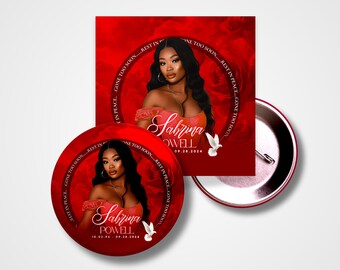 Red Memorial Button Template, 3.5 Inch Funeral Pin, Editable Canva Photo Memorial Button, Red Rose Celebration of Life Keepsake