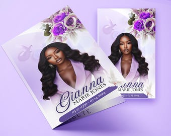 Purple Lavender Memorial Service Program for women, Editable Canva Funeral Program Template- Purple Lavender Memorial Service Program