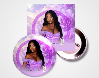 Purple Memorial Button Template, 3.5 Inch Funeral Pin, Editable Canva Memorial Button, Lavender Rose Celebration of Life Keepsake