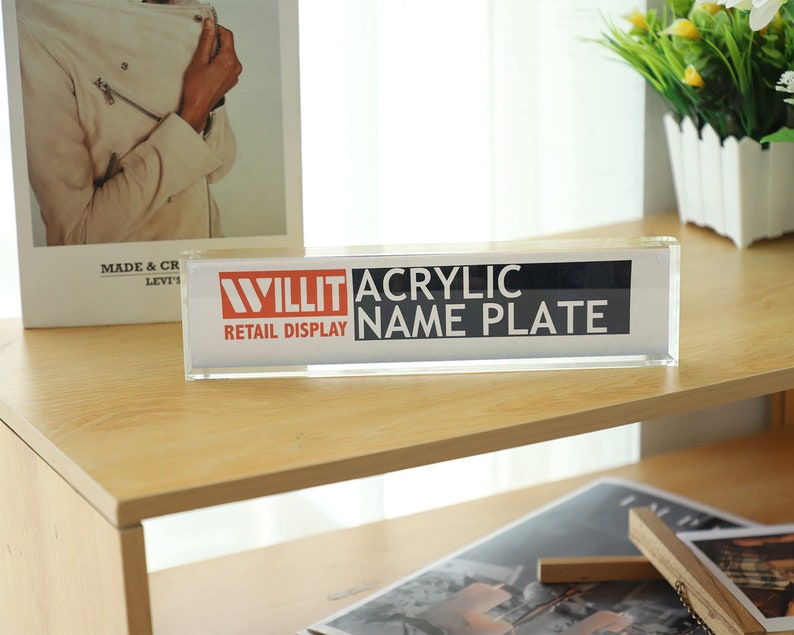 Desk Nameplate Holder Acrylic Replaceable Office Name
