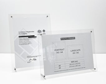 A3 A4 A5 A6 Clear Acrylic Photo Frame, Picture Frame, Art Award Display Frame with Aluminum Stand leg