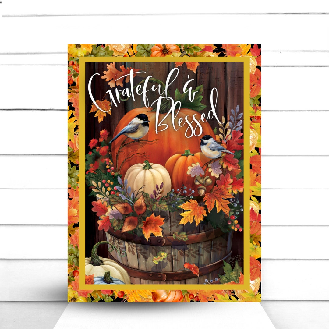 Wreath Sign, Grateful and Blessed Fall Wreath Sign, Harvest Pumpkin ...