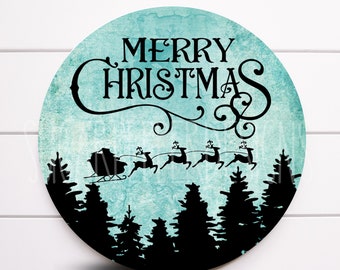 Wreath Sign, Merry Christmas Santa Sleigh Round Metal Wreath Sign, Sign For Wreath, Sugar Pepper Designs, Deco Mesh Wreath Sign