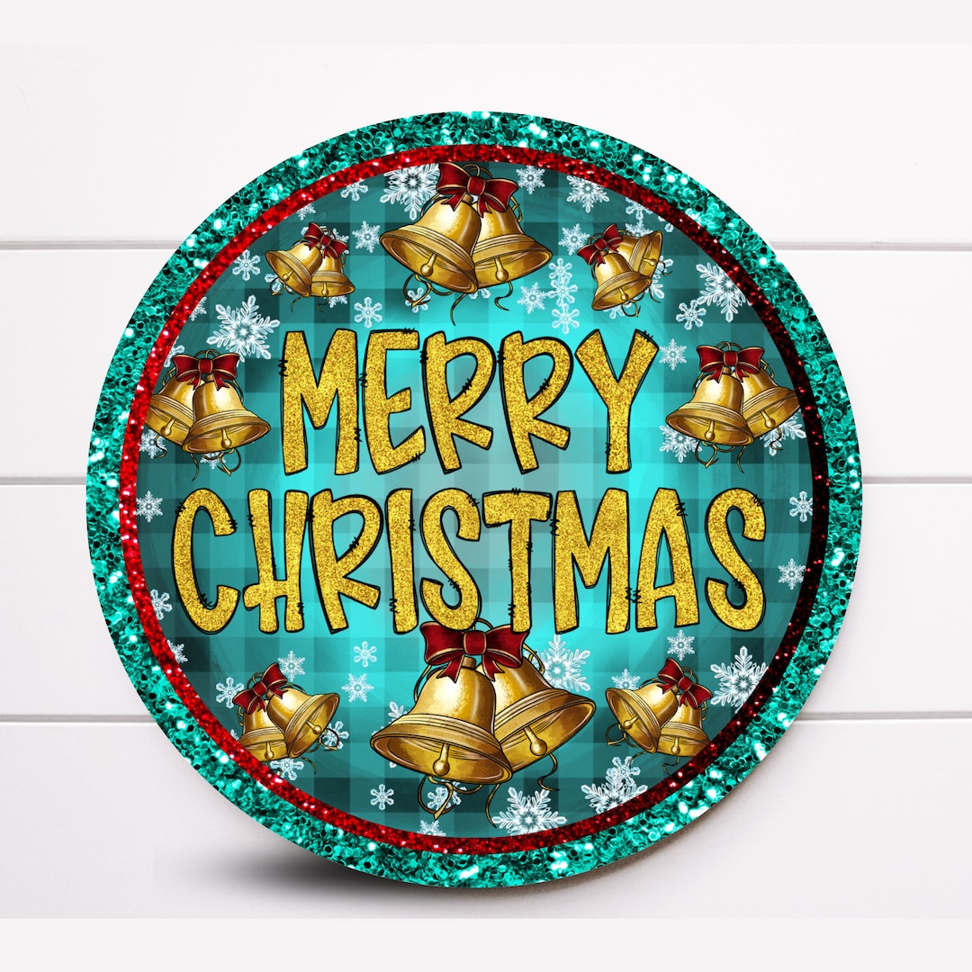 Candy Stripe Merry Wreath Christmas Metal Sign - 8x8 Inch Round Door Hanger For Cafe Home Holiday Decor