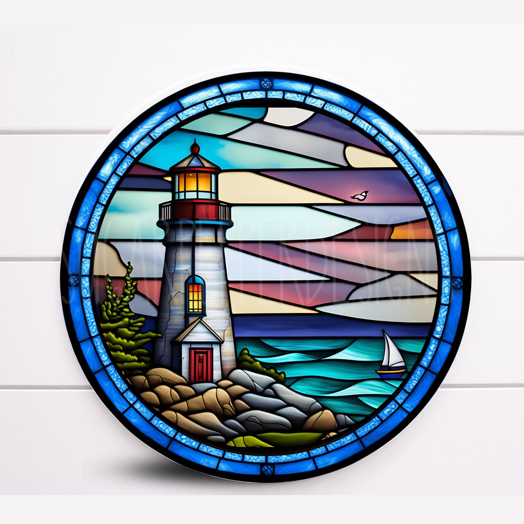 Stained Glass Lighthouse Round Earrings