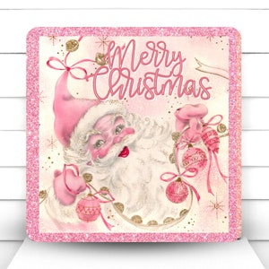 Wreath Sign, Blush Pink Retro Santa Claus Wreath Sign, Pink Christmas Wreath Sign, Sugar Pepper Designs, Sign For Wreath