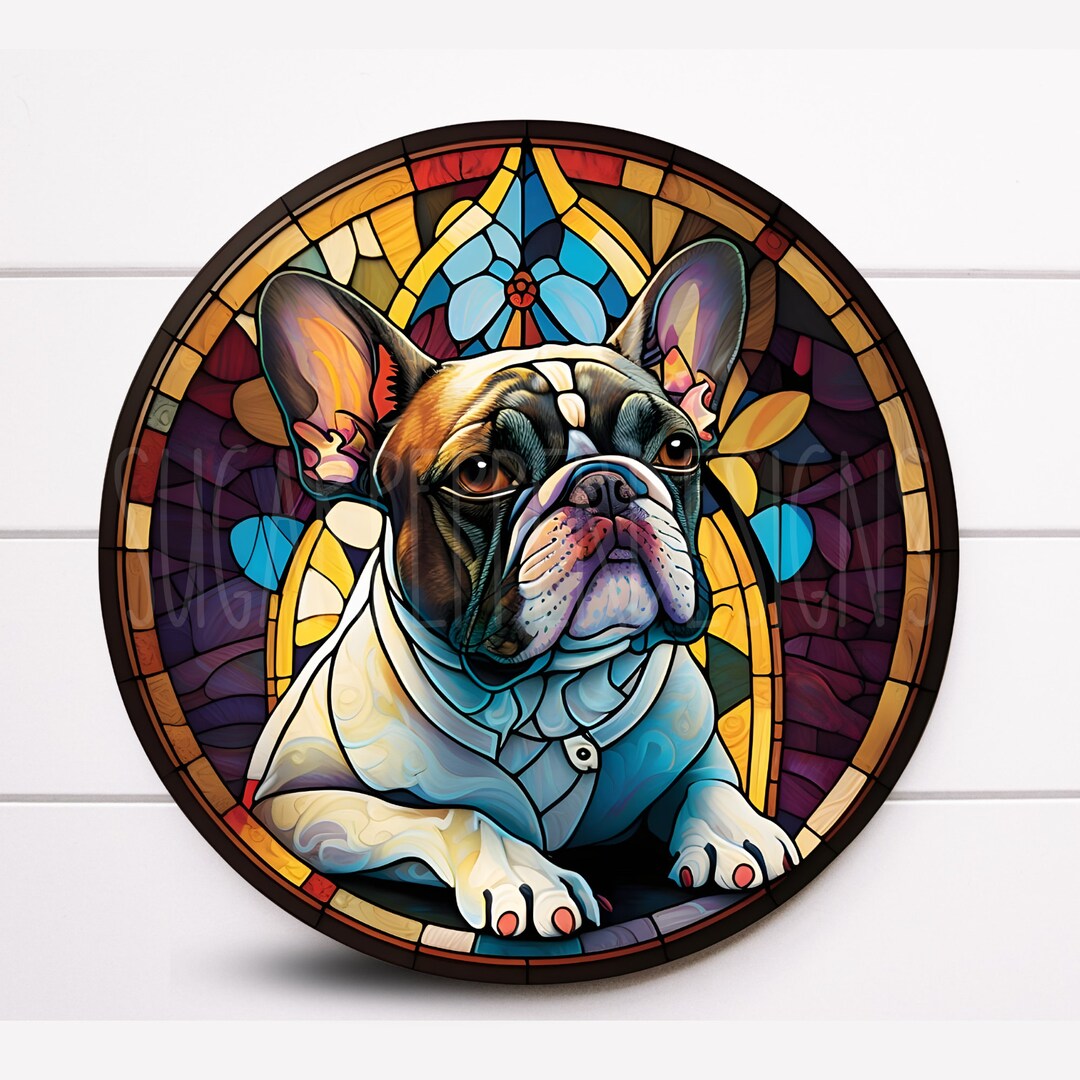 Faux Stained Glass French Bulldog Wreath Sign, Dog Wreath Sign, Sugar