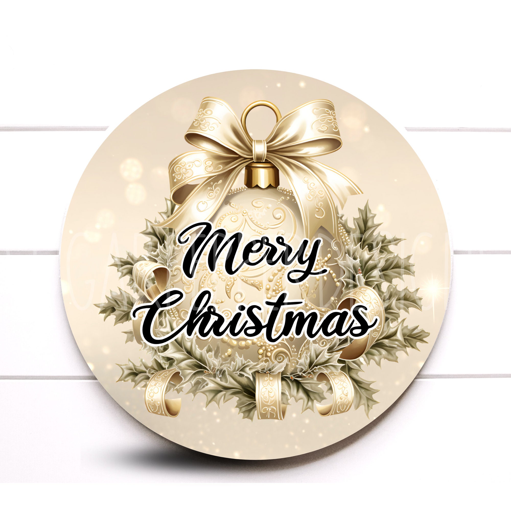 Wreath Sign, Champagne Gold and Ivory Merry Christmas Ornament Wreath Sign,Sugar Pepper Designs, Sign For Wreath,Wreath Attachments, SPD-168