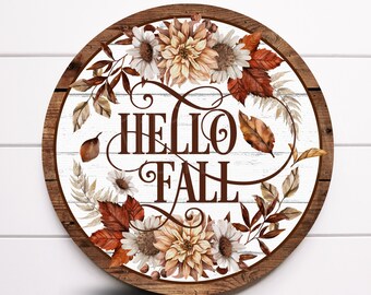 Wreath Sign, Hello Fall Neutral Theme Wreath Sign, Fall Wreath Sign, Sugar Pepper Designs, Sign For Wreath, Thanksgiving Supplies, SPD-818