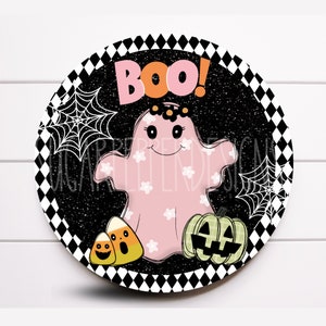 Wreath Sign, Pink Ghost Halloween Wreath Sign, Candy Pink Metal Wreath Sign, Sugar Pepper Designs, Sign For Wreath, Door Decor