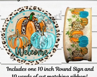 Wreath Sign, Welcome Fall Pumpkin Wreath Sign and Ribbon Bundle, Sign and Ribbon Set, Sugar Pepper Designs, Sign For Wreath, SPD-935