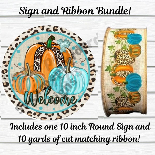 Wreath Sign, Welcome Fall Pumpkin Wreath Sign and Ribbon Bundle, Sign and Ribbon Set, Sugar Pepper Designs, Sign For Wreath, Door Decor